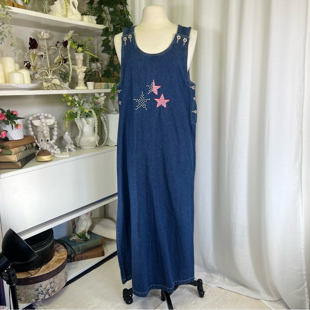 90s Denim Americana Star Embellished Sleeveless overall Smart Objects Dress
